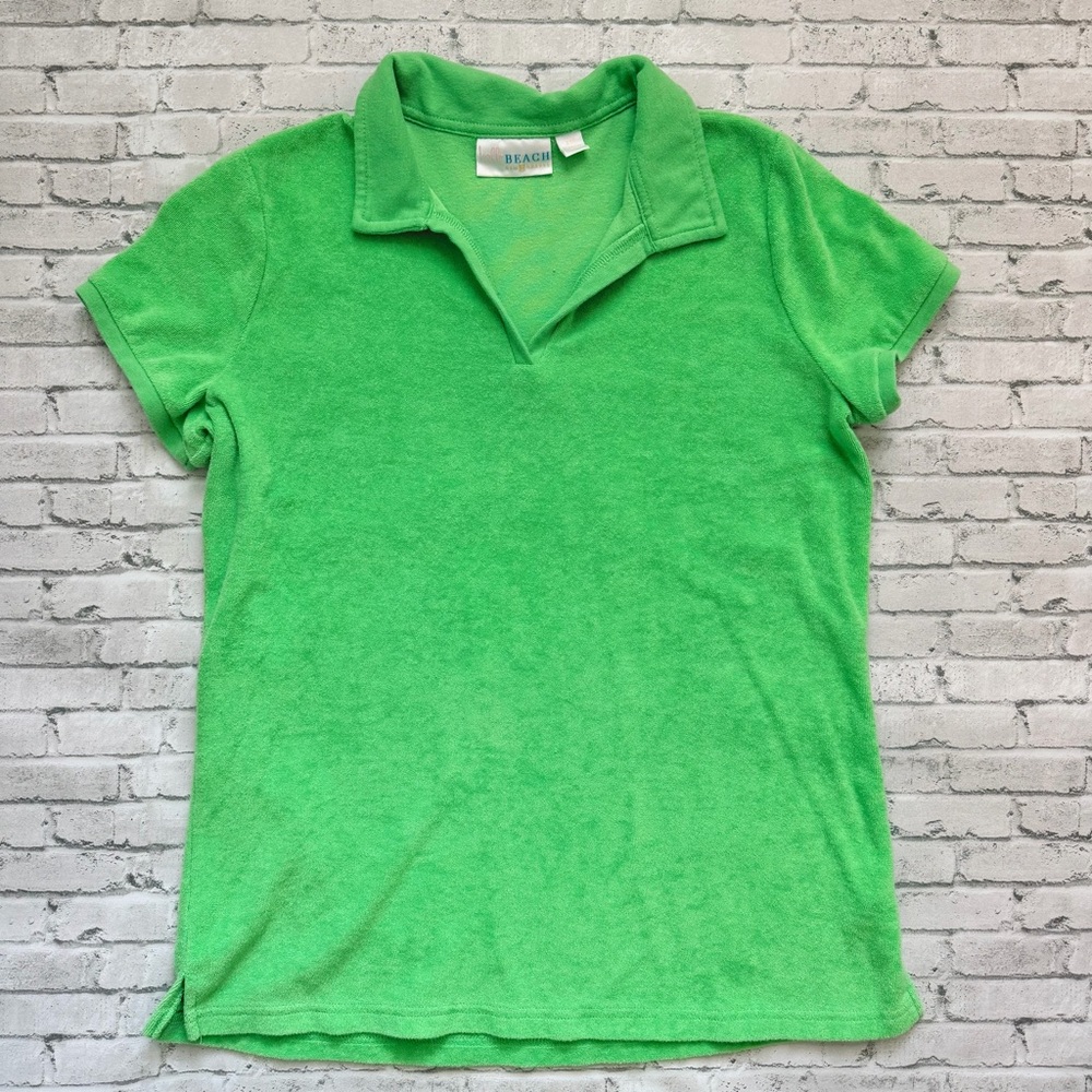 Belle Beach Kim Gravel Green Terry Cloth Poolside Short Sleeve Polo Shirt